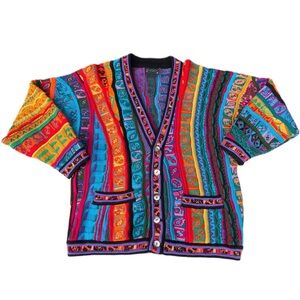 Rare Vintage 90s COOGI Australia Colorful Knit Cosby Button Up Cardigan Sweater